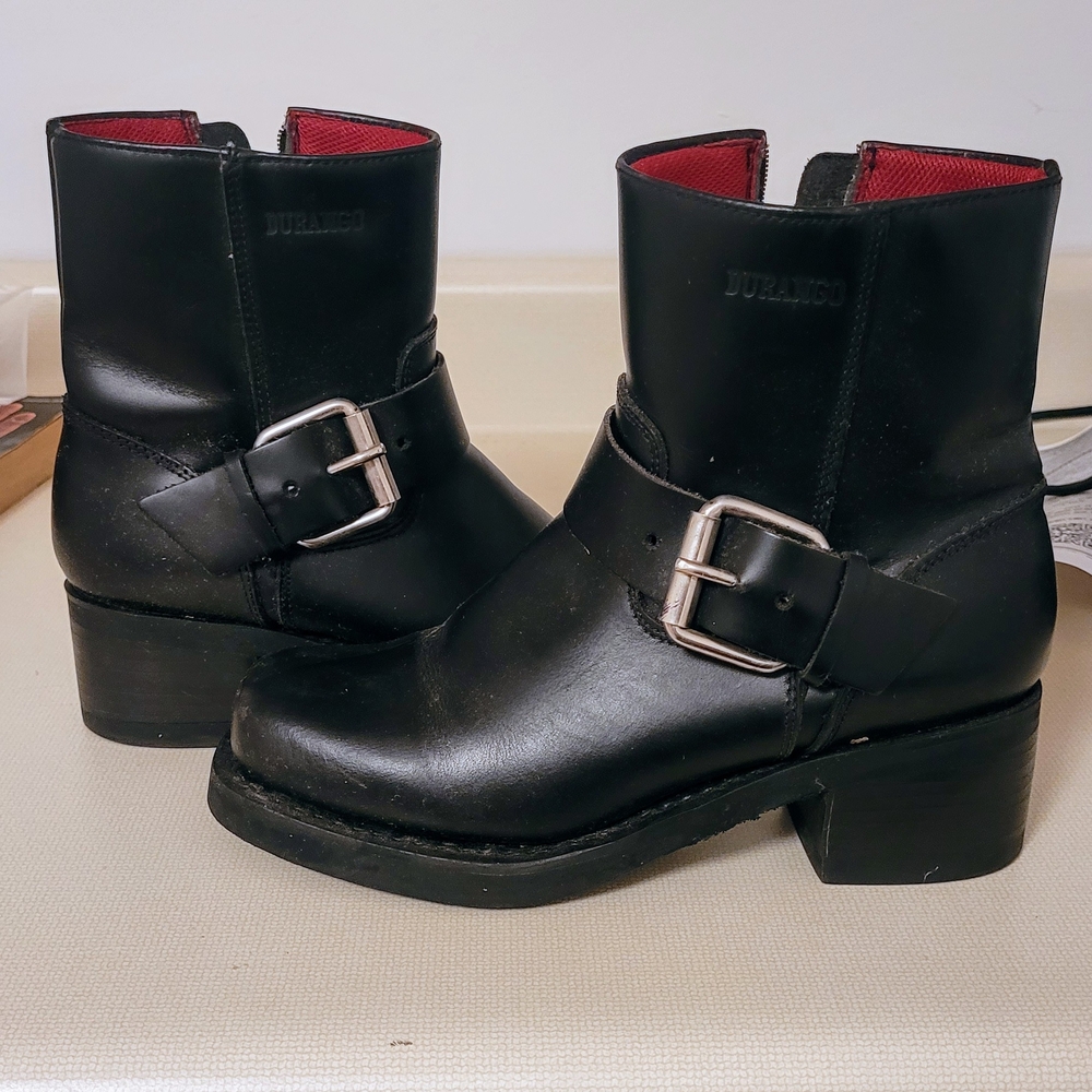 Durango Black Moto Boots with Red Lining